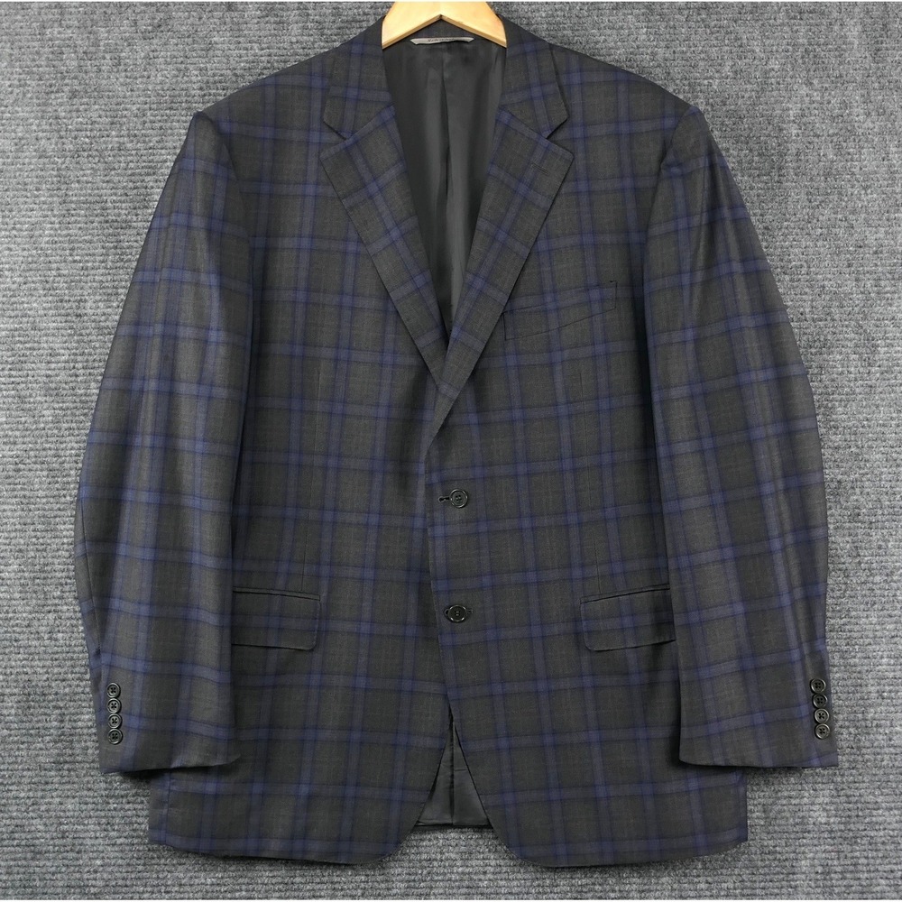 Canali 1934 Modern Luxury 46R Windowpane Blazer Gray Blue Made in Italy Mens
